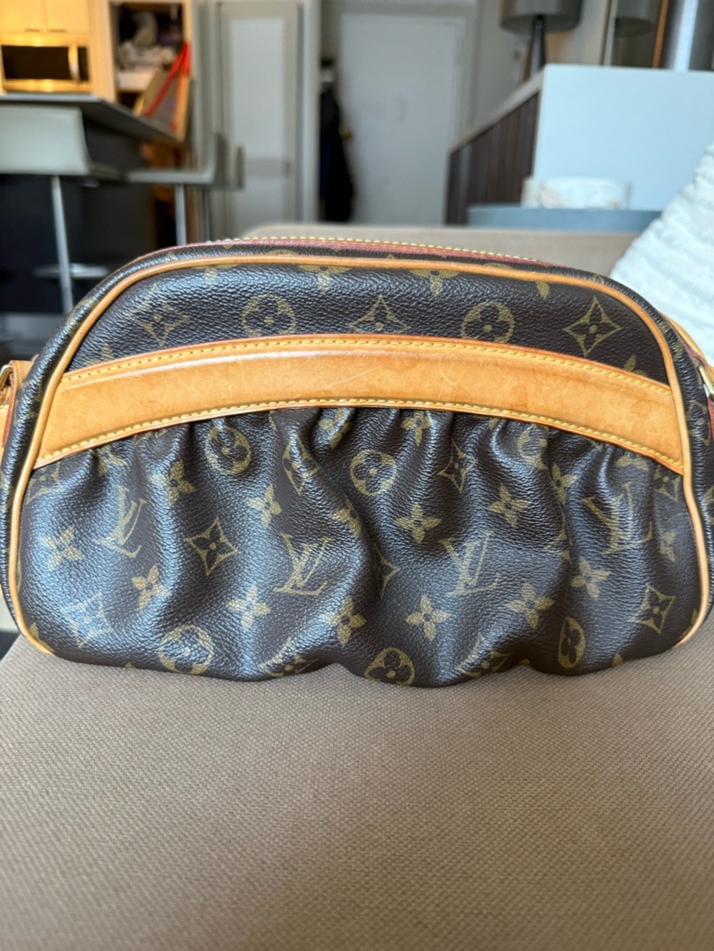 Louis Vuitton Monogram Canvas Shoulder Bag with Tan Trim - Picture 3 of 16